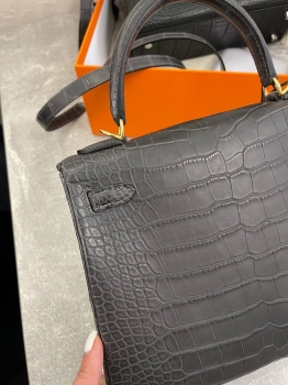 Сумка женская  Kelly, 25 cm, PHW MATTE NILOTICUS Hermes Артикул BMS-131490. Вид 7