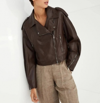 Кожаная куртка  Brunello Cucinelli Артикул BMS-135646. Вид 1