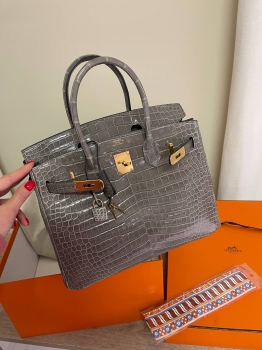 Сумка женская Birkin, 30, GHW Crocodile Porosus Hermes Артикул BMS-143173. Вид 1